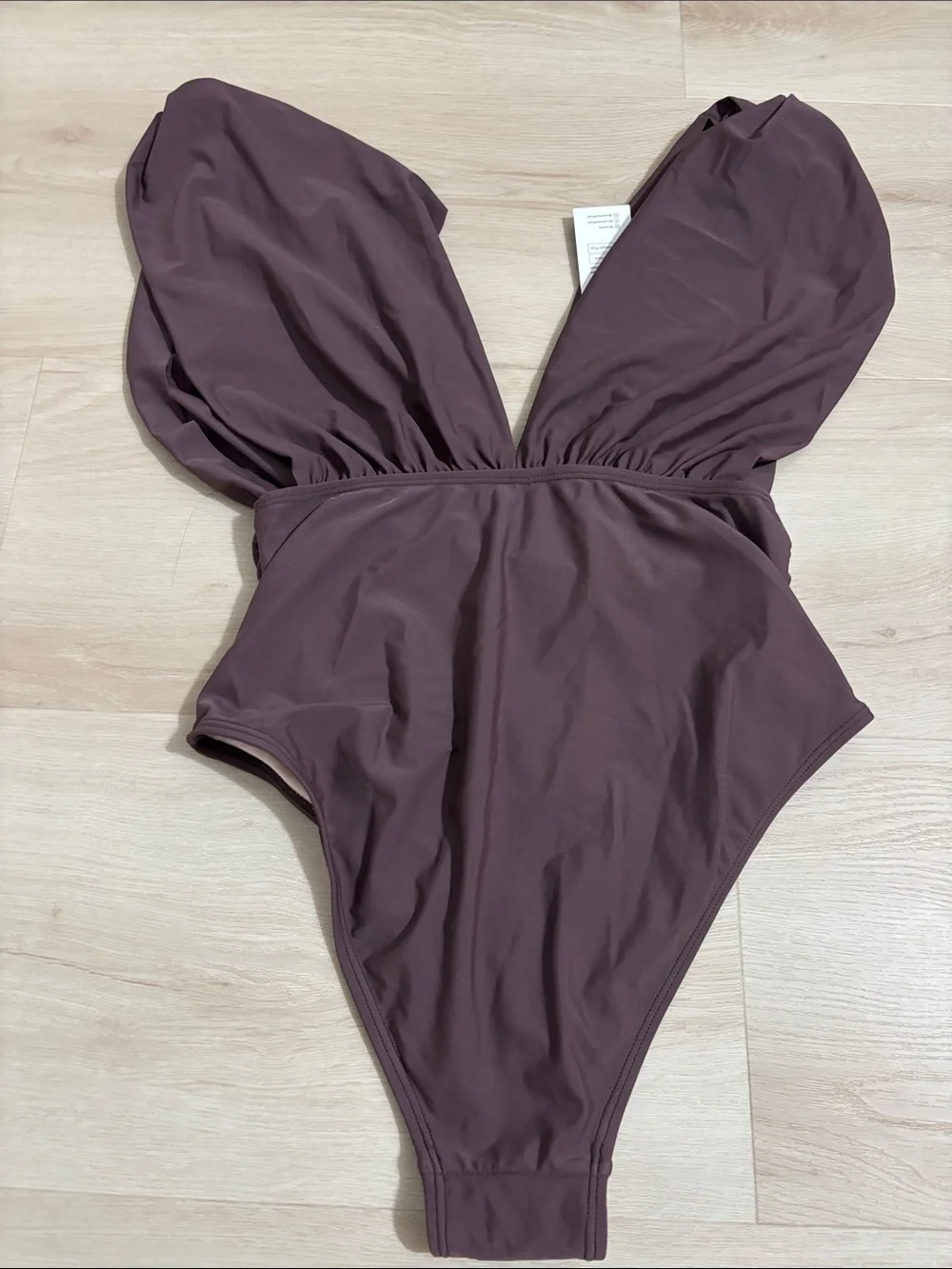 Cupshe chocolate Brown Deep-V One-Piece Swimsuit medium beach pool extra cover